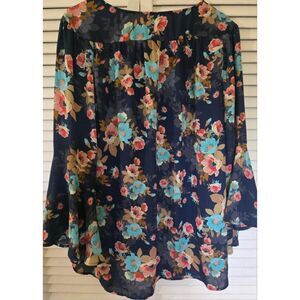 NY Collection Blouse Women Floral Free Flowing Boho Style
